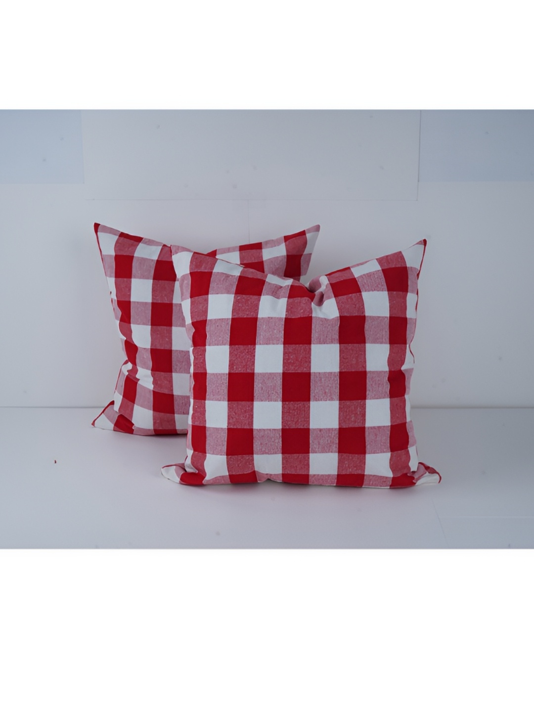 

SKANDA FAB Red & White 2 Pcs Checked Square Cushion Covers