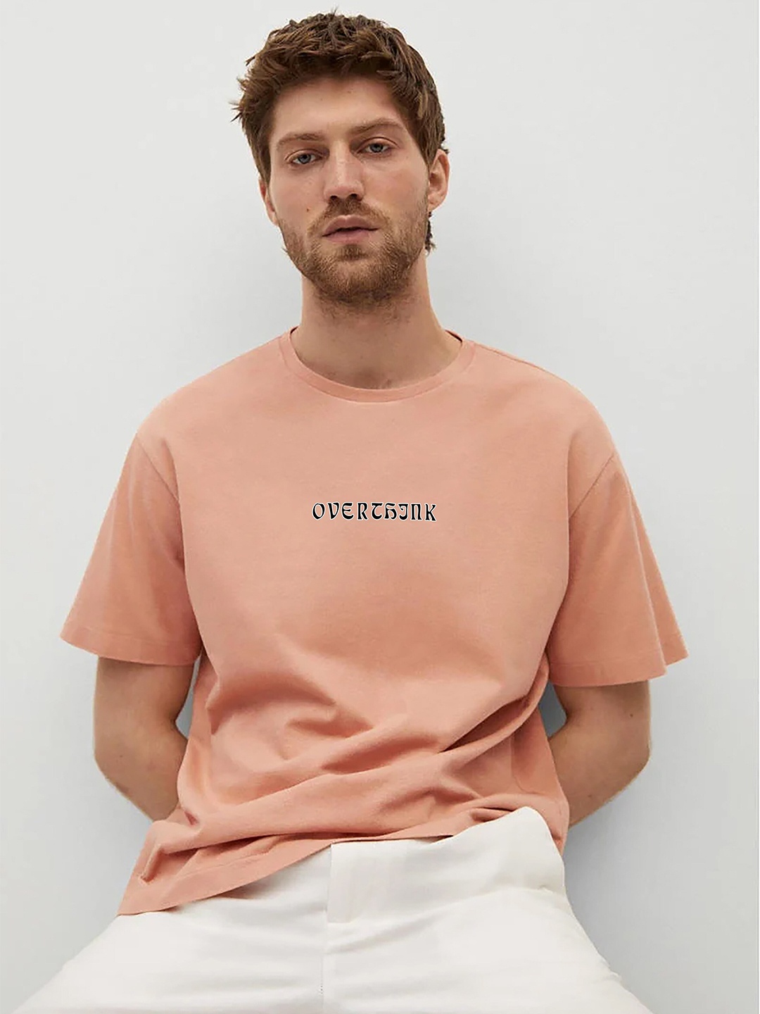 MISCHIEF MONKEY Men Typography T-shirt, Peach