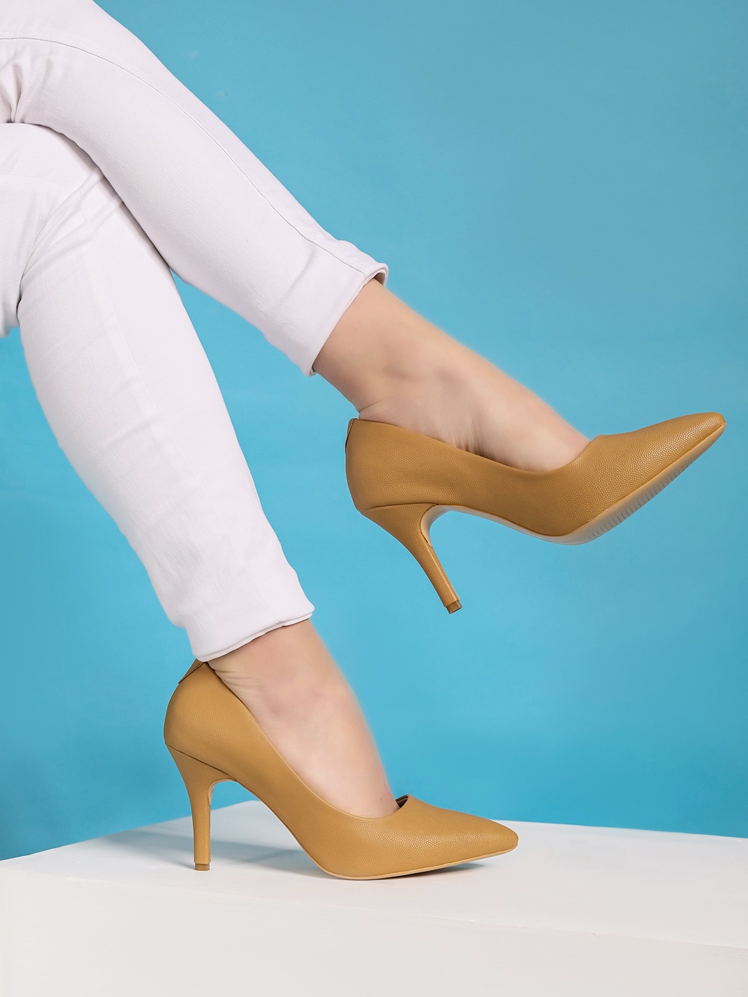 

Shezone Pointed Toe Slim Heeled Pumps, Beige