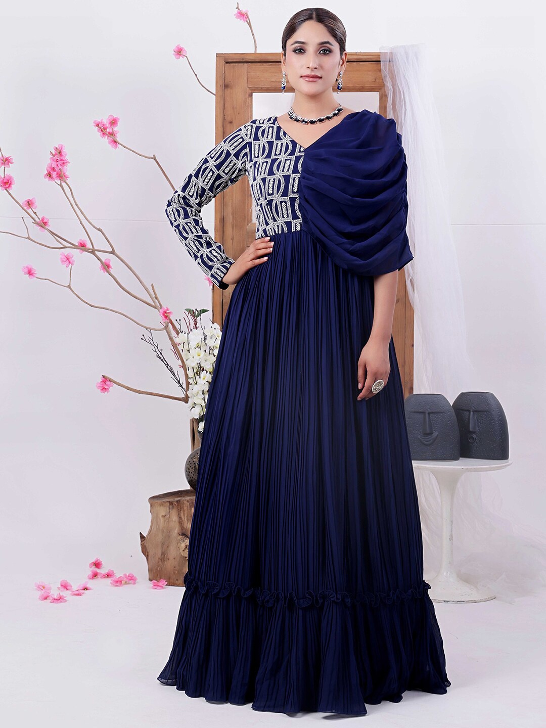 

Ethnovog Georgette Maxi Dress, Navy blue