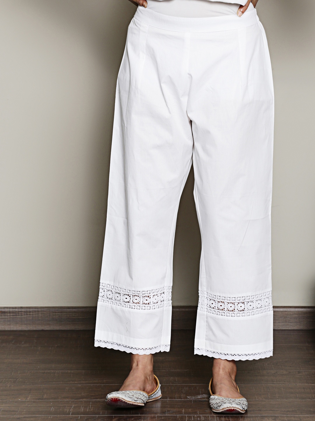 

Spring Soul Straight Fit Cotton Palazzos, White