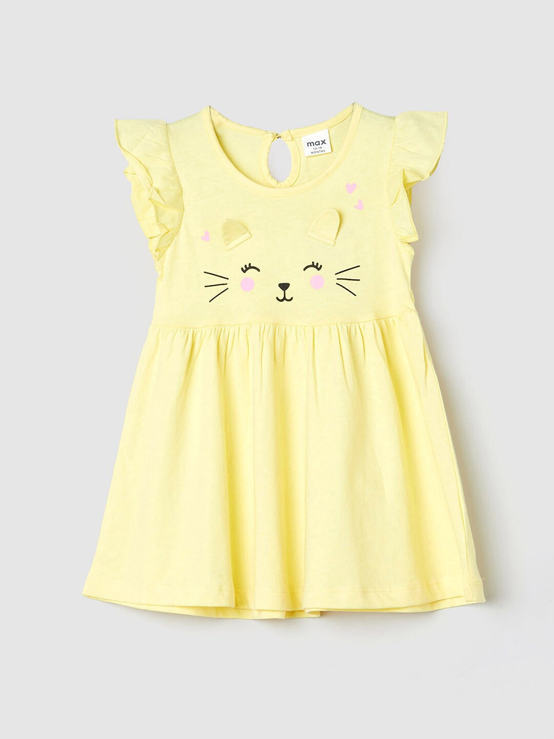 

max Flutter Sleeve Cotton Fit & Flare Dress, Yellow