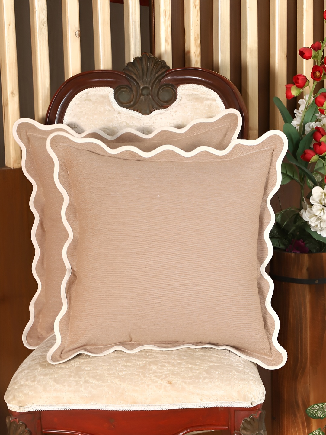 

Home Brown & White 2 Pieces Cotton Square Cushion Covers