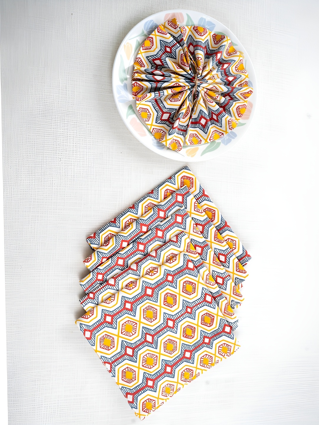 

Ratan Cart Beige & Blue 6 Pieces Abstract Printed Table Napkins