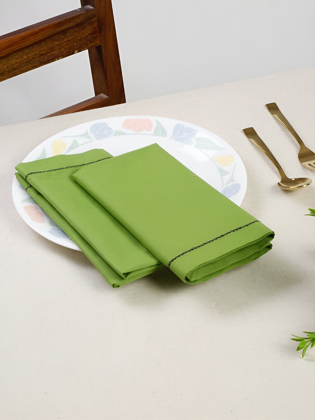 

Ratan Cart Green 4 Pieces Cotton Square Table Napkins