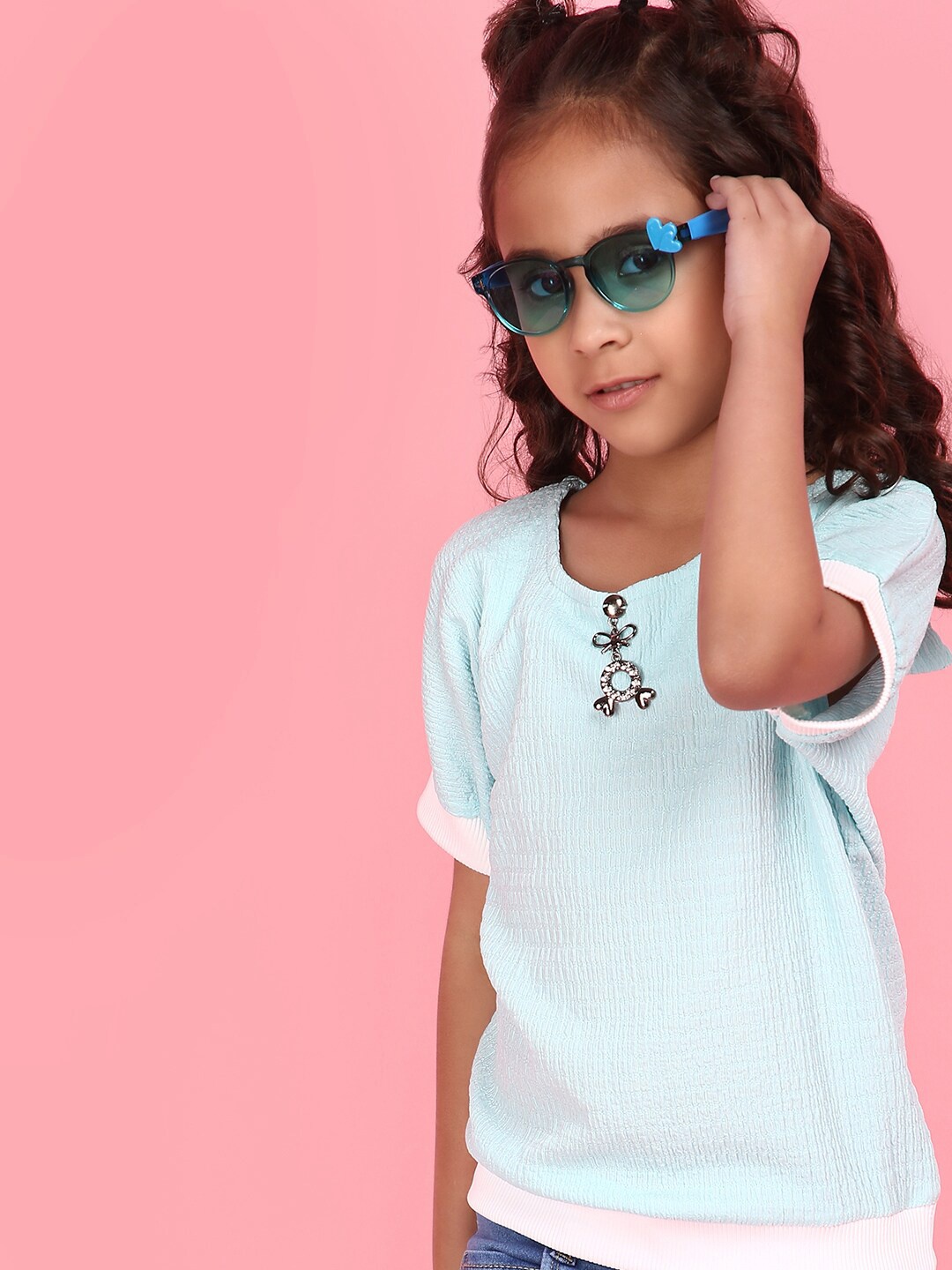 

V-Mart Girls Round Neck Short Sleeves Georgette Casual Top, Blue