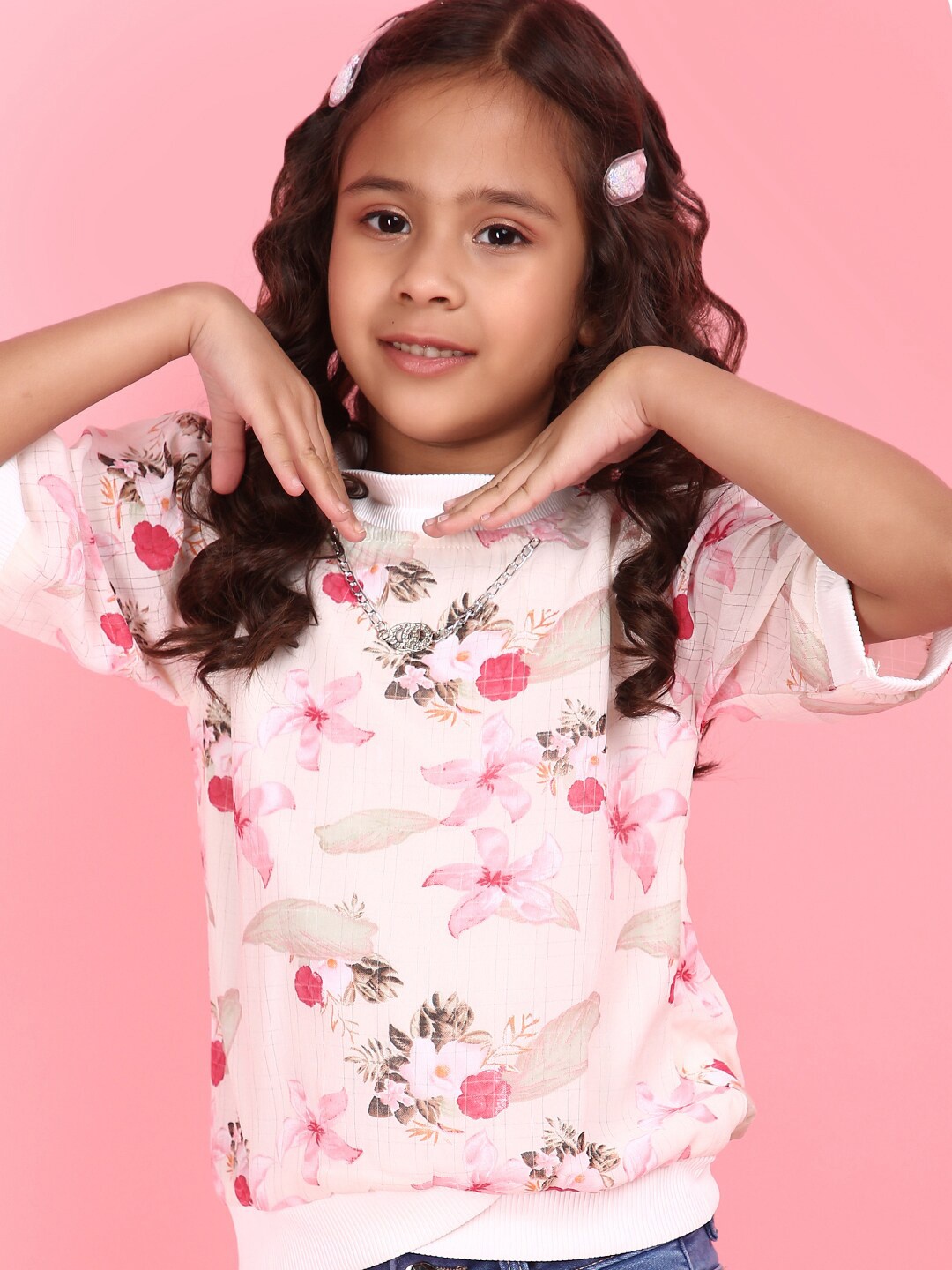 

V-Mart Girls Floral Printed Georgette Top, Pink