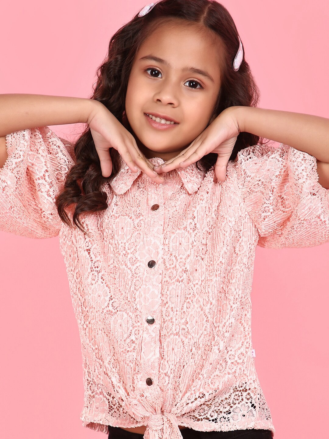

V-Mart Girls Floral Cotton Shirt Style Top, Pink