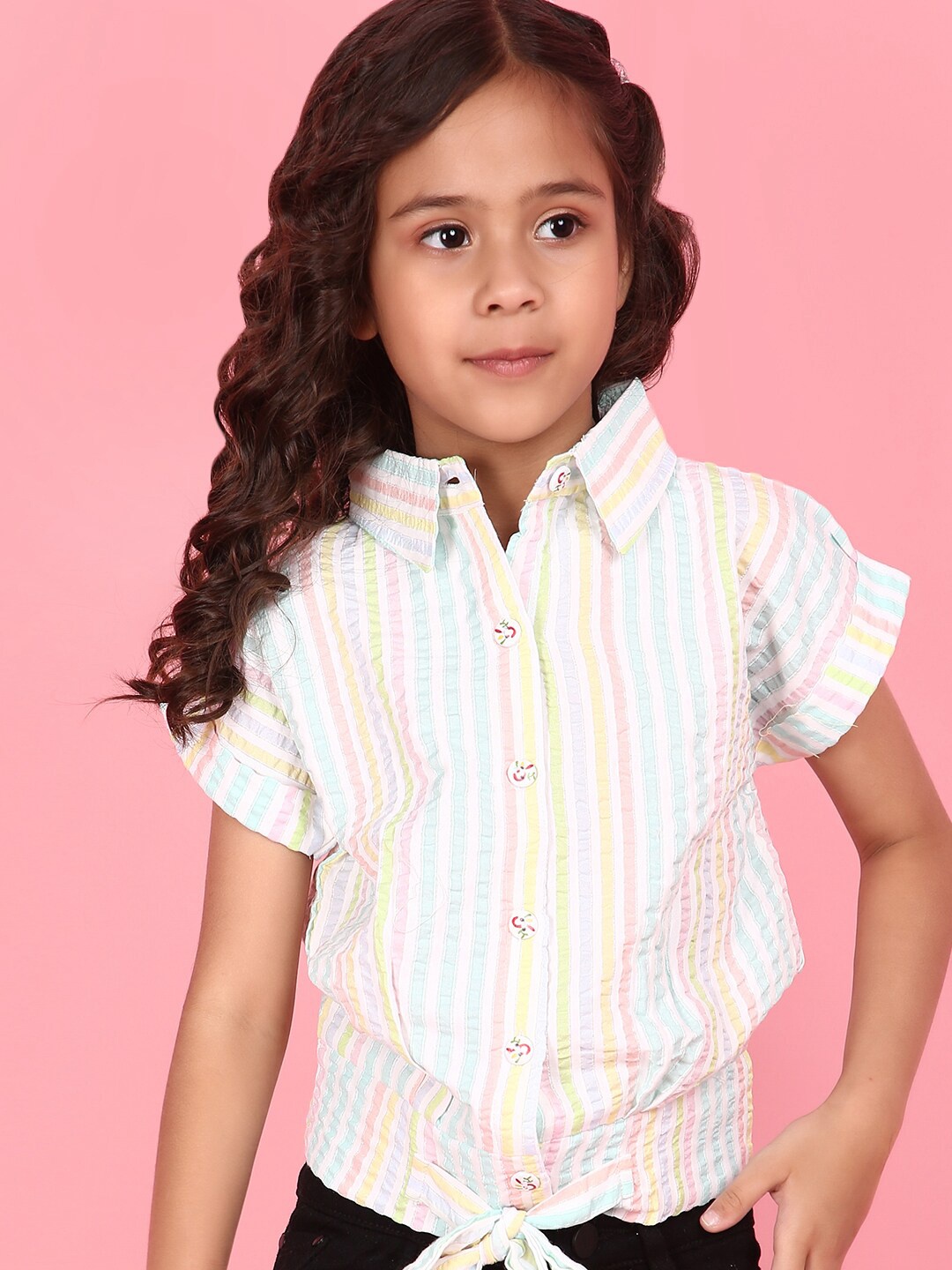 

V-Mart Girls Striped Cotton Shirt Style Top, White