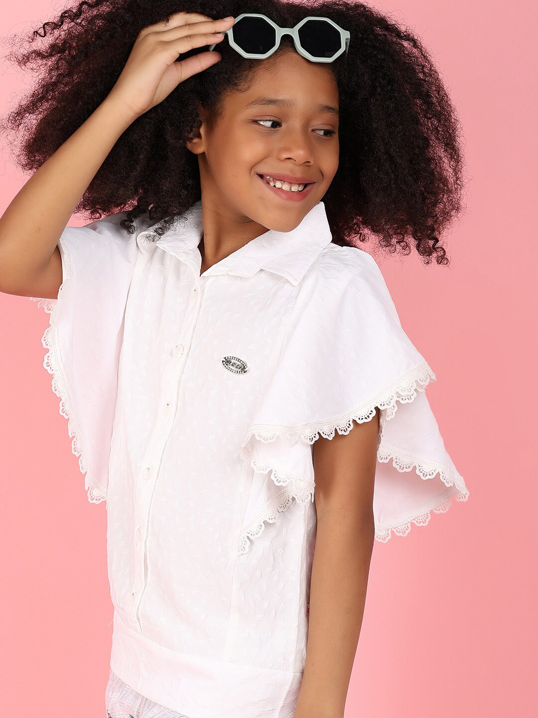 

V-Mart Flutter Sleeve Cotton Shirt Style Top, White