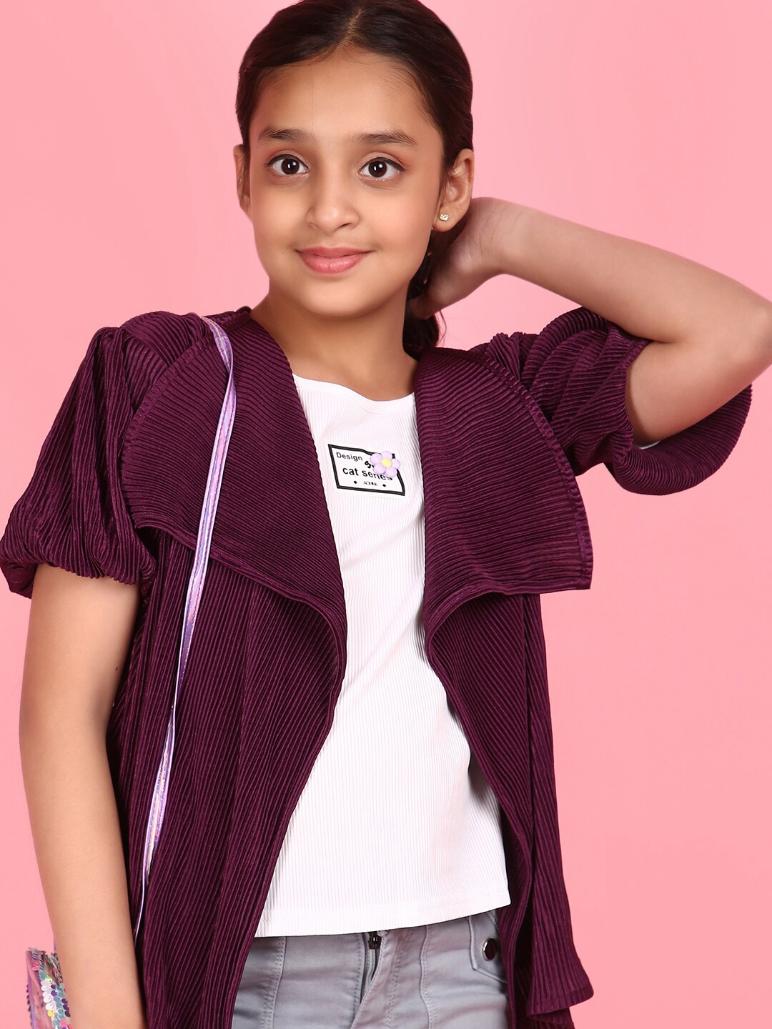 

V-Mart Girls Round Neck Satin Top, Maroon