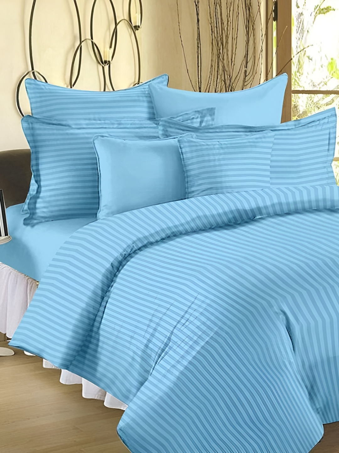 

RRC Turquoise Blue Striped Microfiber Cotton Satin Single Duvet Cover