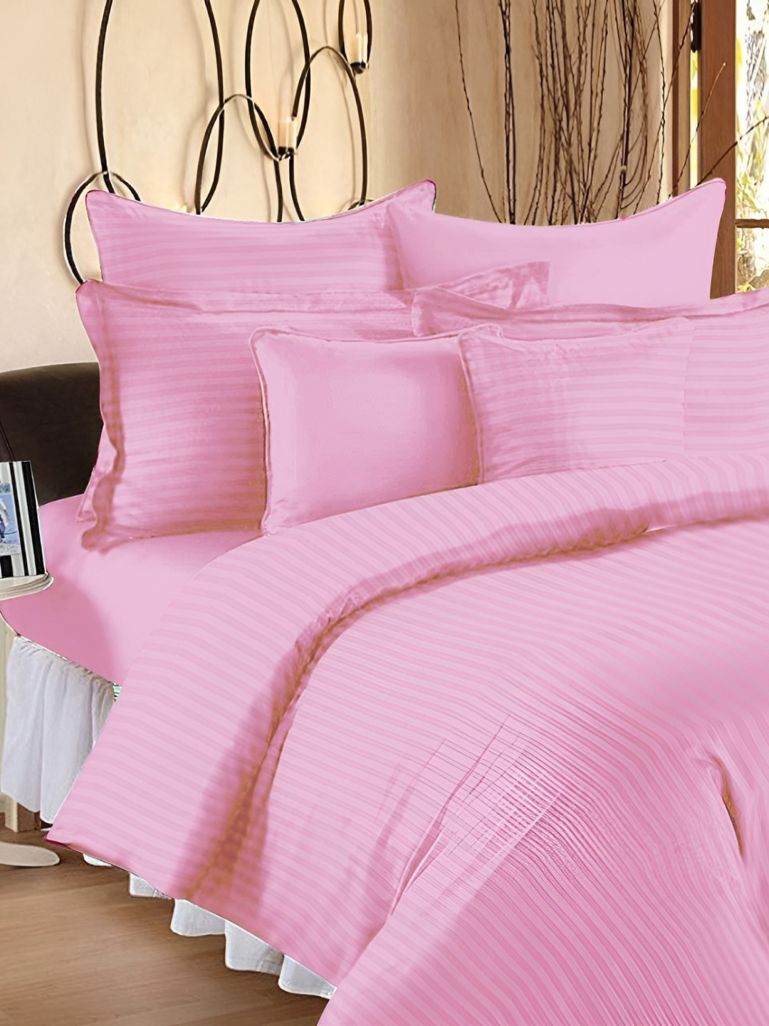 

RRC Pink Striped Microfiber Cotton Satin Double Queen Duvet Cover