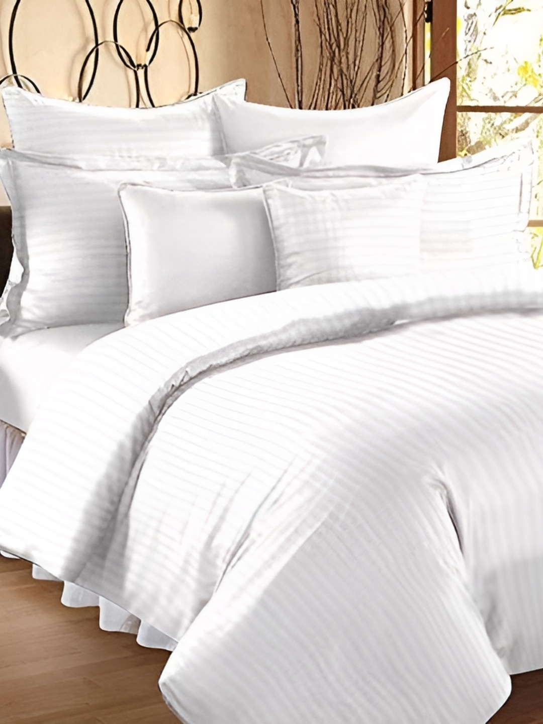 

RRC White Striped Microfiber Cotton Satin Double Queen Duvet Cover