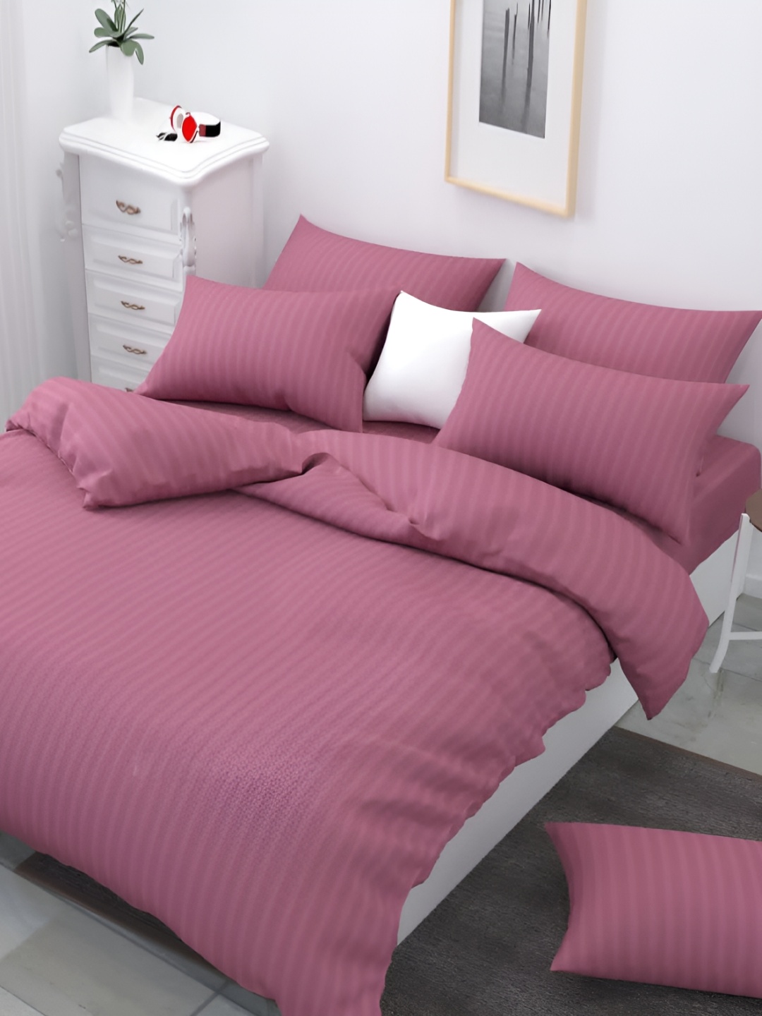 

RRC Pink Striped Microfiber Cotton Satin Double Queen Duvet Cover