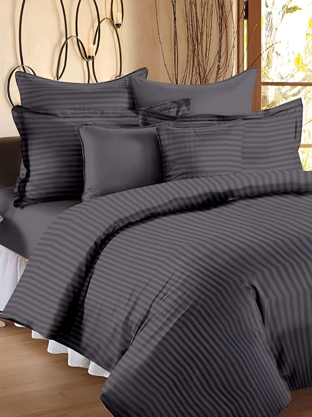 

RRC Grey Striped Microfiber Cotton Satin Double Queen Duvet Cover