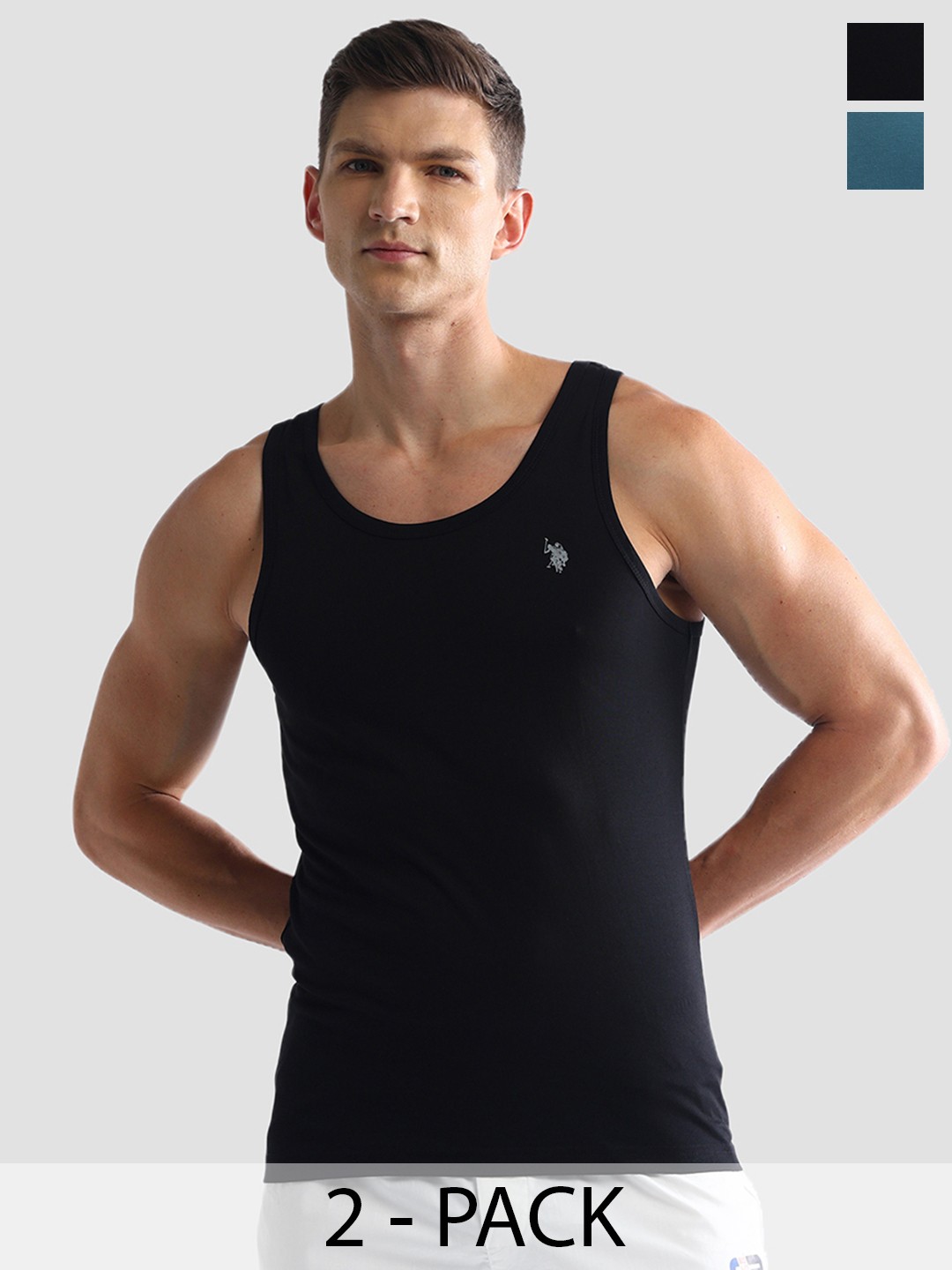 

U.S. Polo Assn. Pack Of 2 Pure Cotton Innerwear Vests OEV03-ZB0-P2, Black