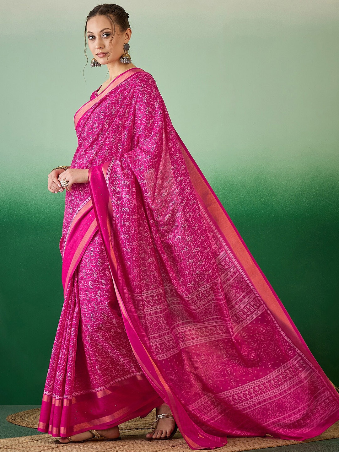 

KALINI Warli Zari Silk Cotton Saree, Pink