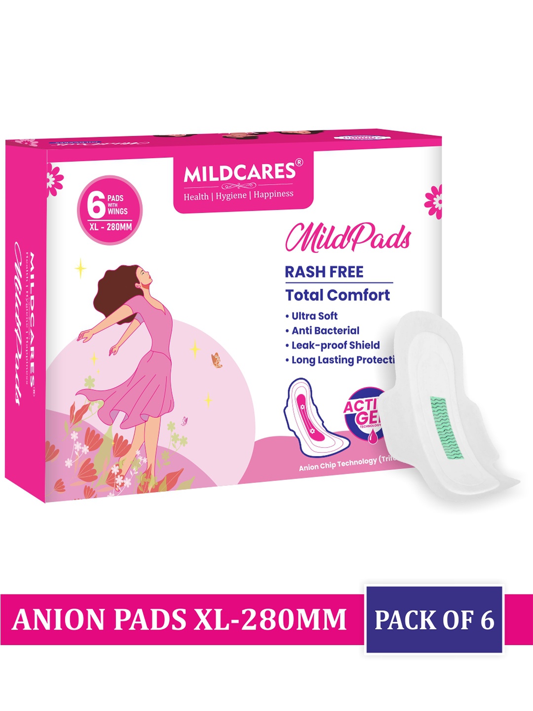 

MILDCARES Ultra-Thin & Anion Chip Technology Sanitary Pads XL-6Pads, White