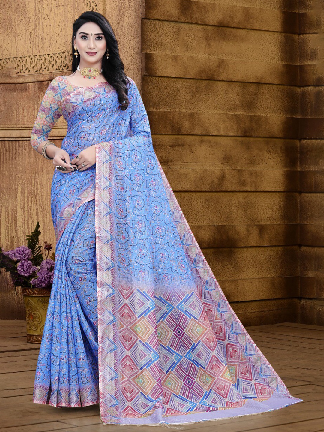 

Fevinaa Zari Linen Blend Saree, Purple