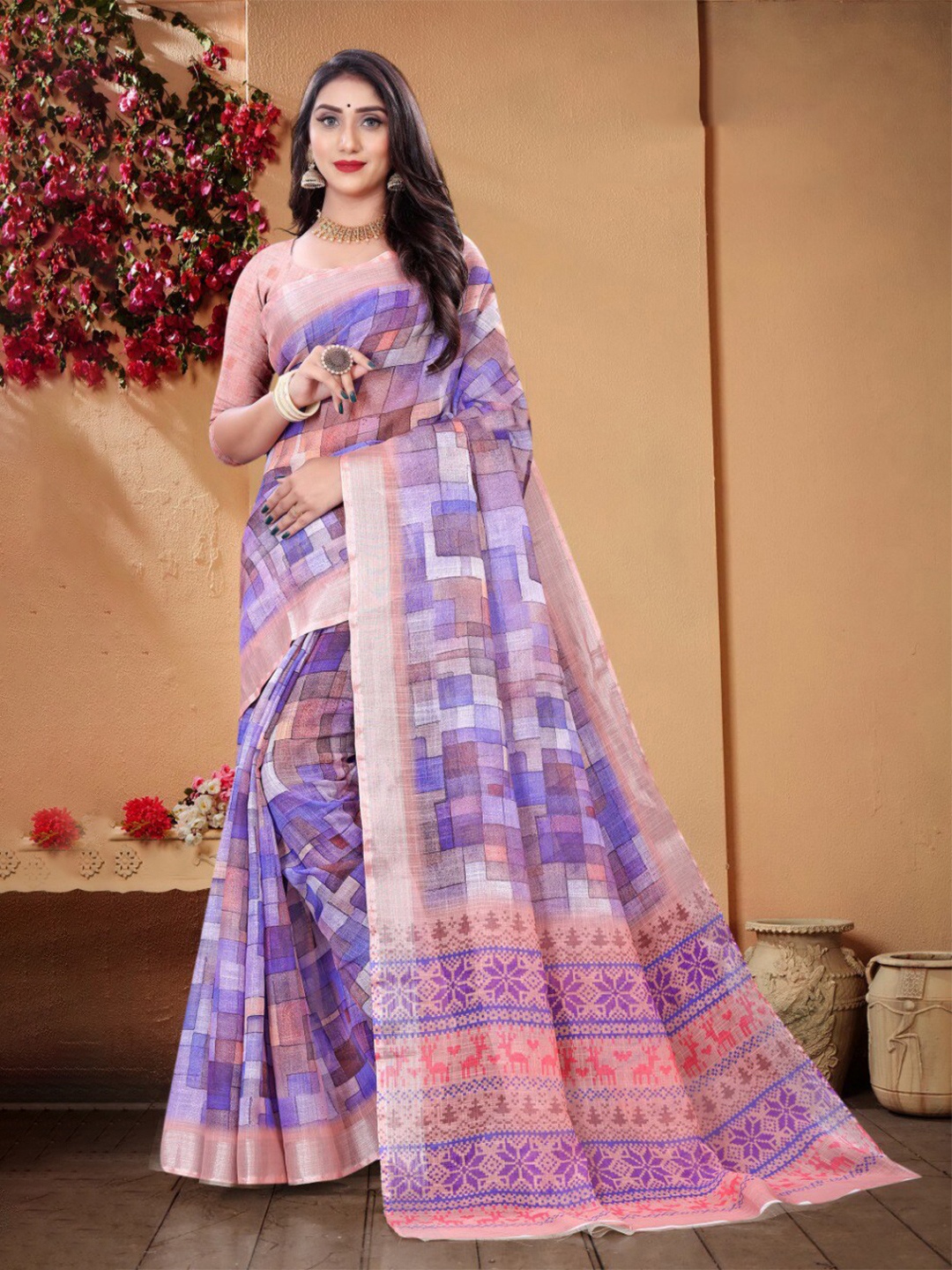 

Fevinaa Linen Blend Saree, Blue