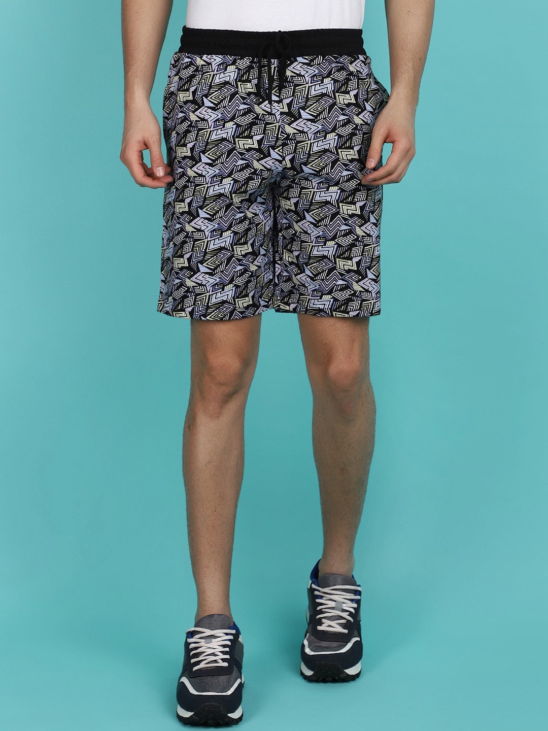

V-Mart Men Geometric Printed Cotton Shorts, Black