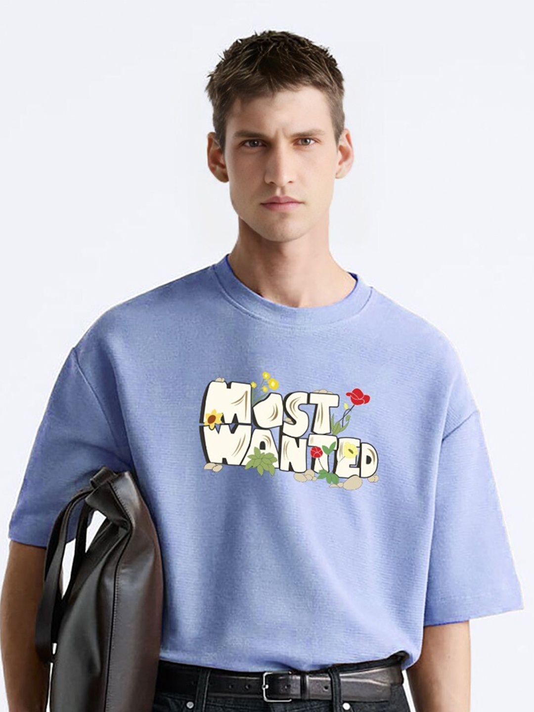 

MISCHIEF MONKEY Typography Printed Oversized Cotton T-shirt, Lavender