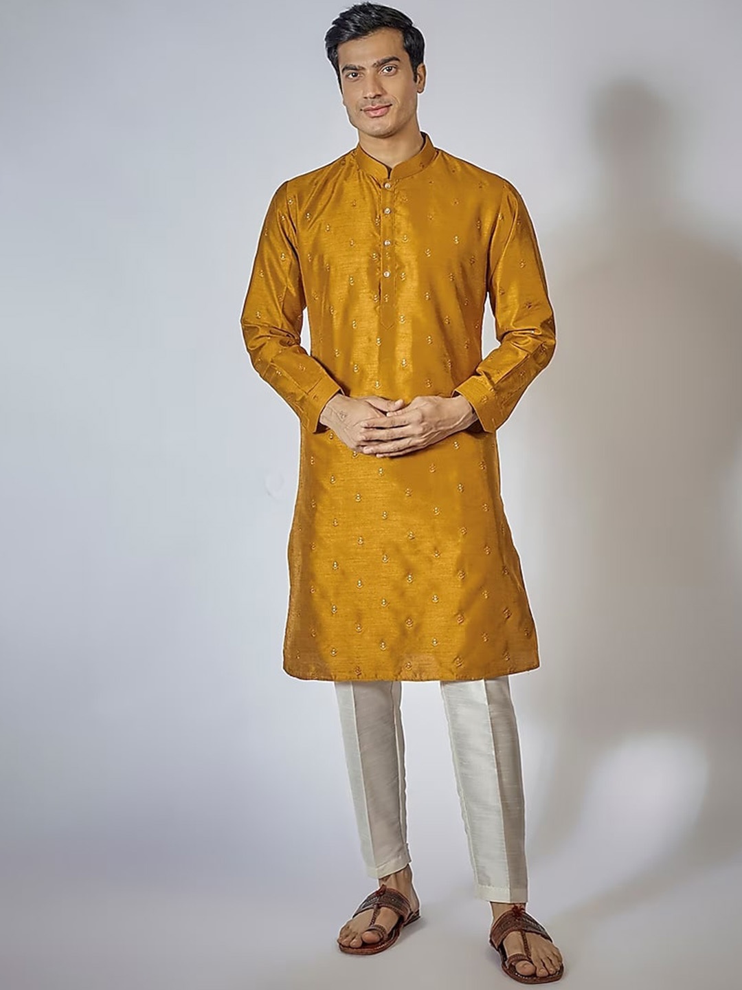 

RNG Safawala Floral Embroidered Thread Work Pure Cotton Straight Kurta With Trousers, Orange