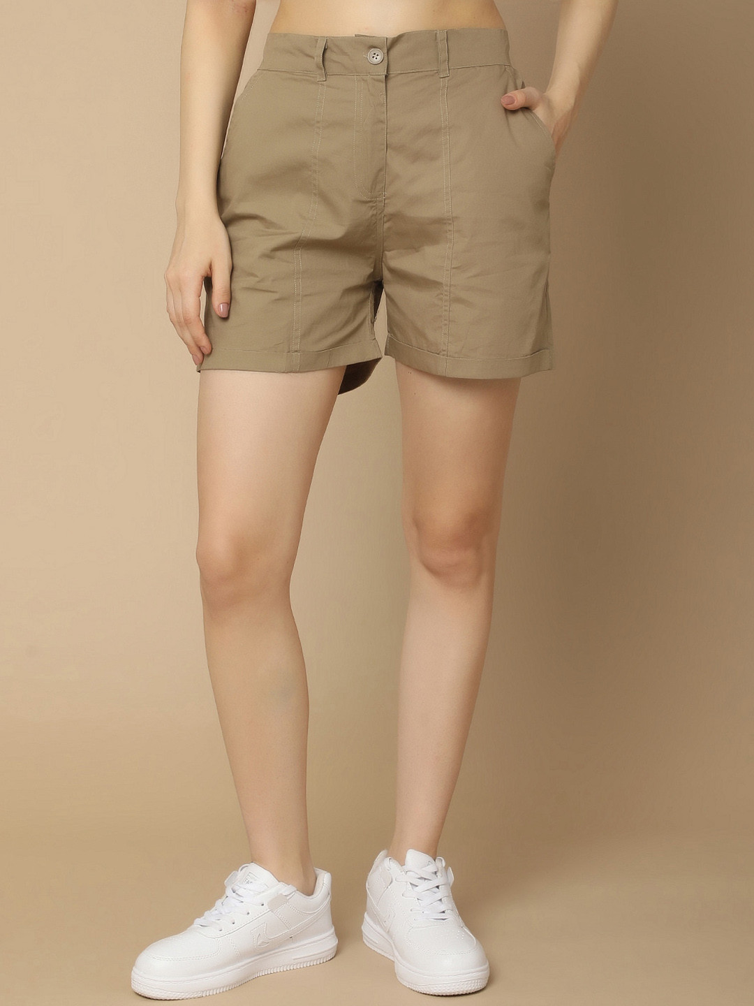 

V-Mart Women Mid-Rise Cotton Shorts, Khaki