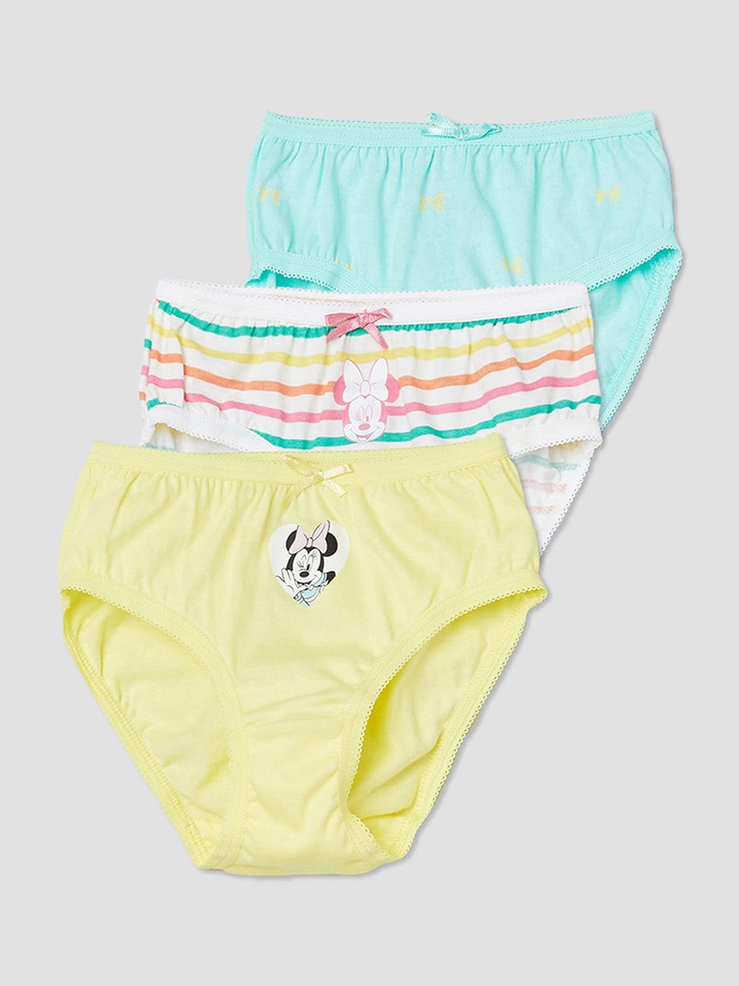 max Girls Pack Of 3 Minnie Mouse Printed Basic Briefs, Blue