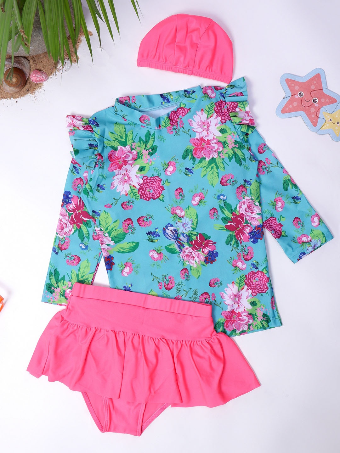

bubble berry Girls Printed 3-Piece Swimsuit, Blue