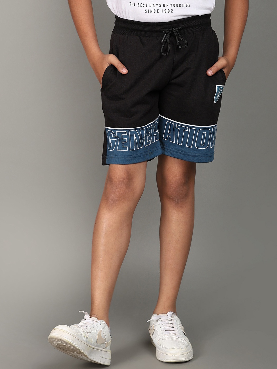 

V-Mart Boys Typography Printed Cotton Shorts, Black