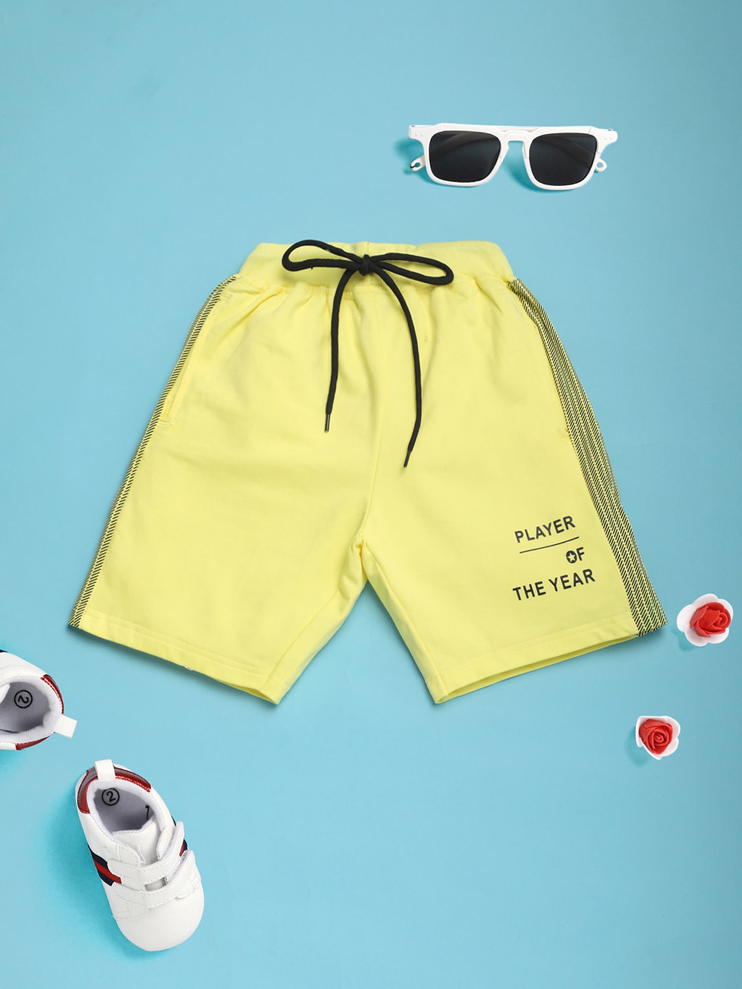 

V-Mart Boys Geometric Printed Cotton Shorts, Lime green