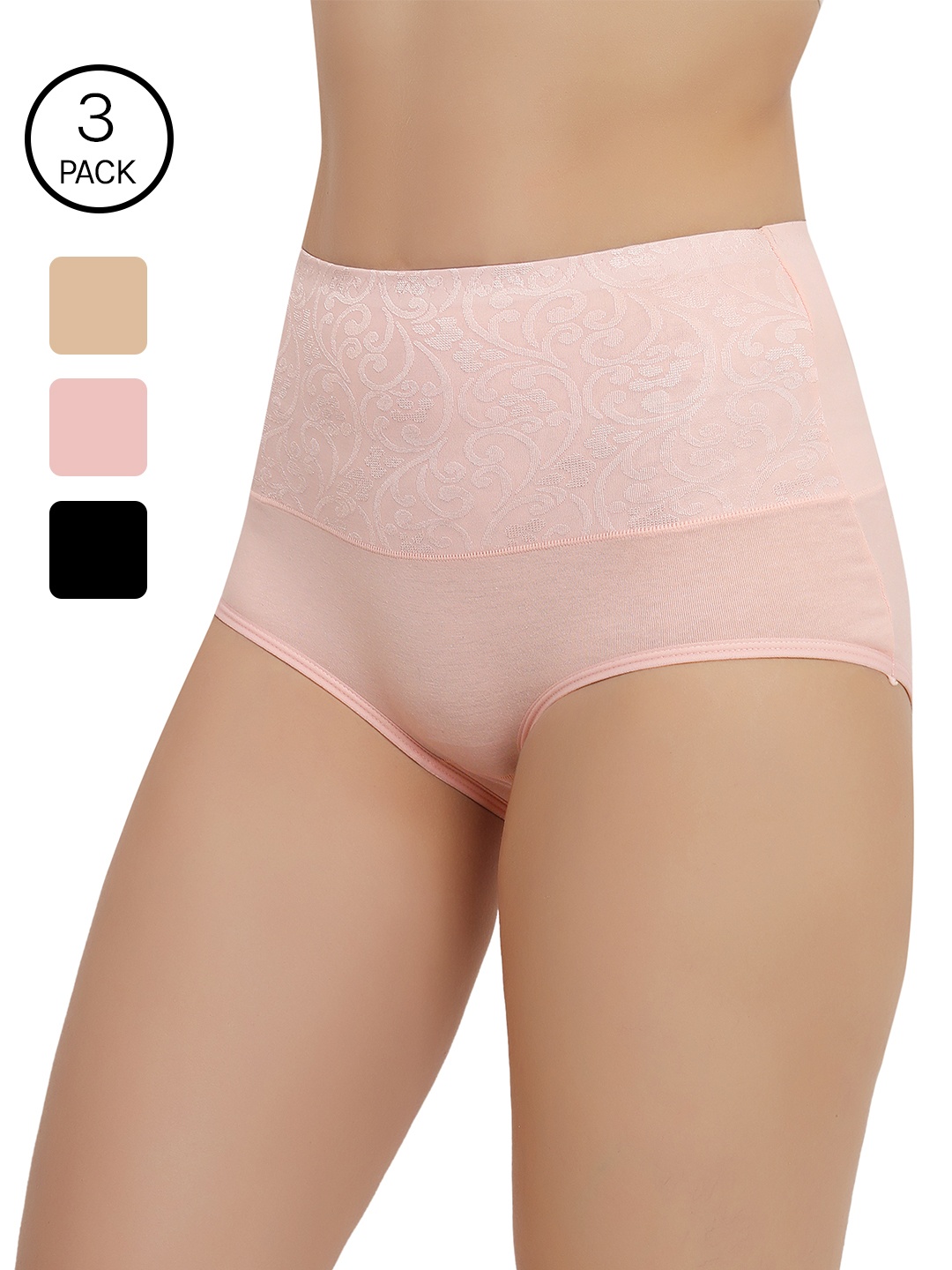 

Bella Voste Pack Of 3 Self-Design Anti-Odour Tummy Control Maternity Briefs, Pink