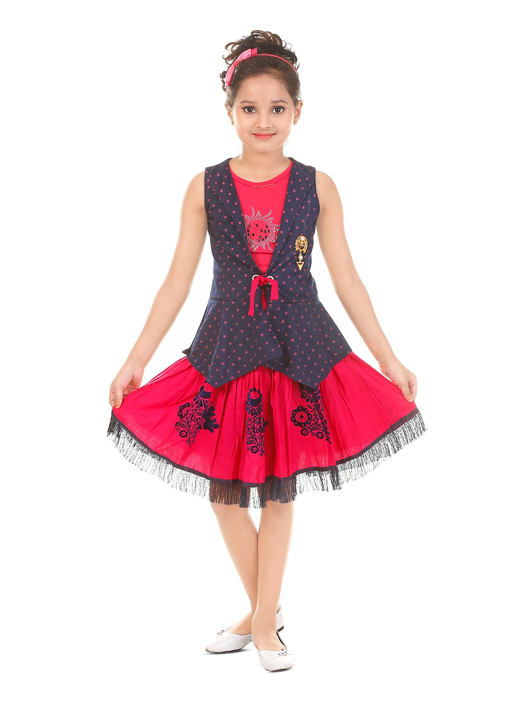 

BAESD Girls Printed Round Neck Sleeveless Top & Skirt, Magenta