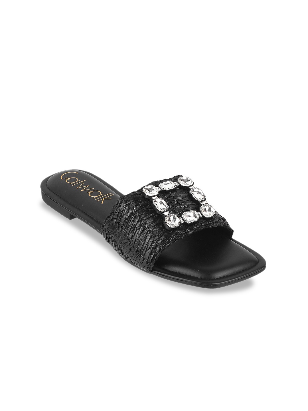 

Catwalk Embellished Open Toe Flats, Black