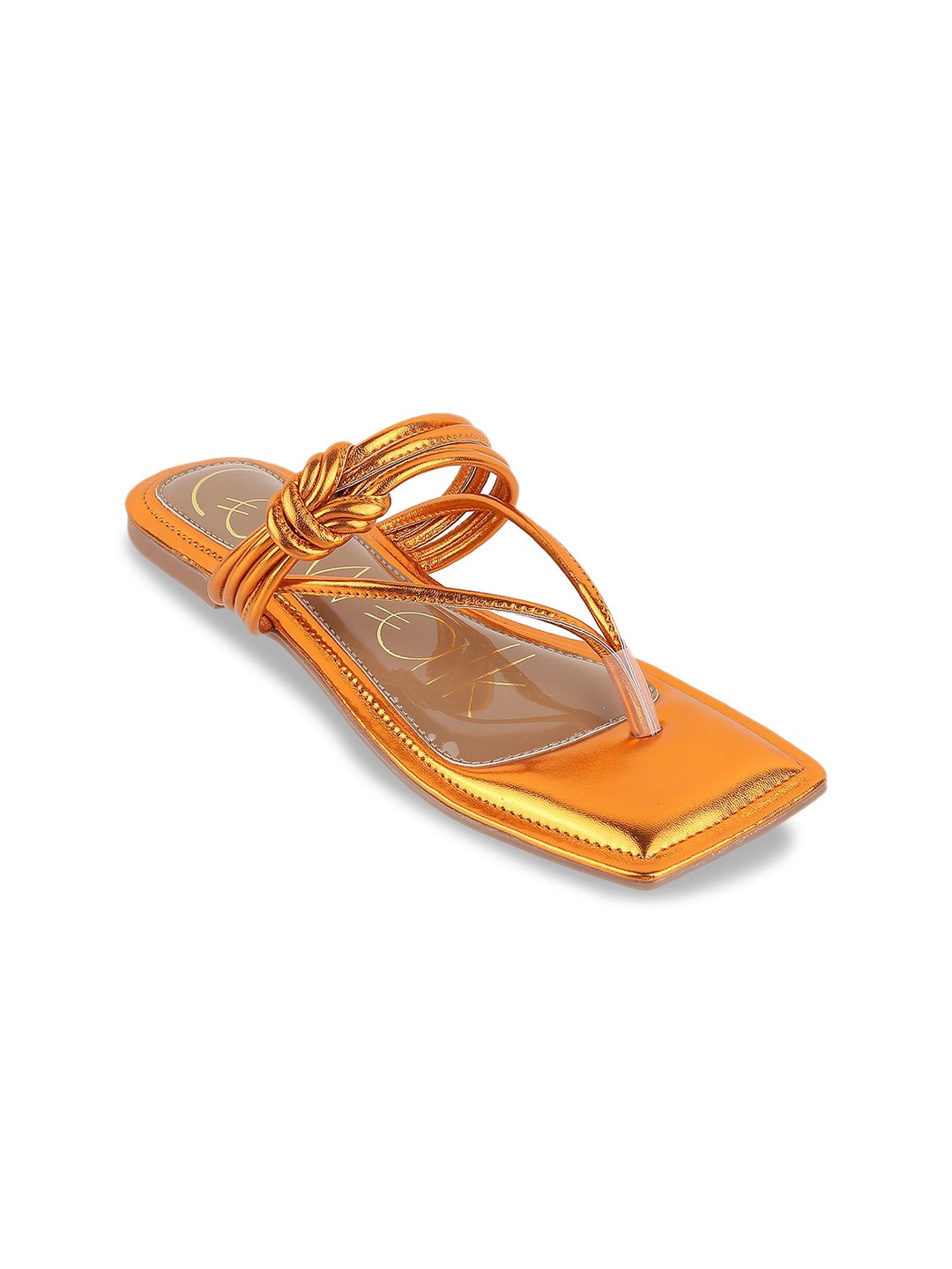 

Catwalk Textured Open Toe T-Strap Flats, Orange
