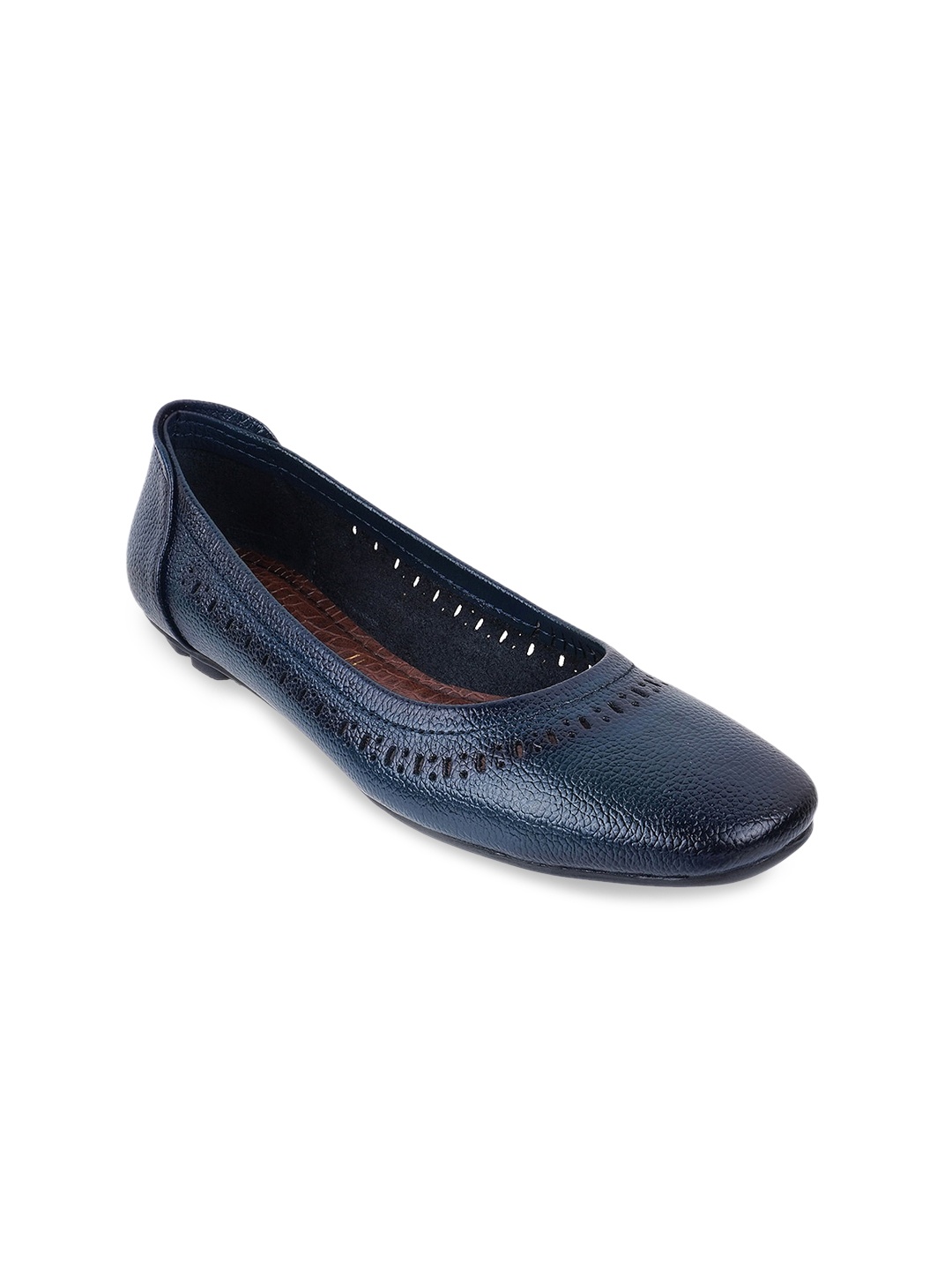 

Catwalk Round Toe Laser Cuts Leather Ballerinas, Blue