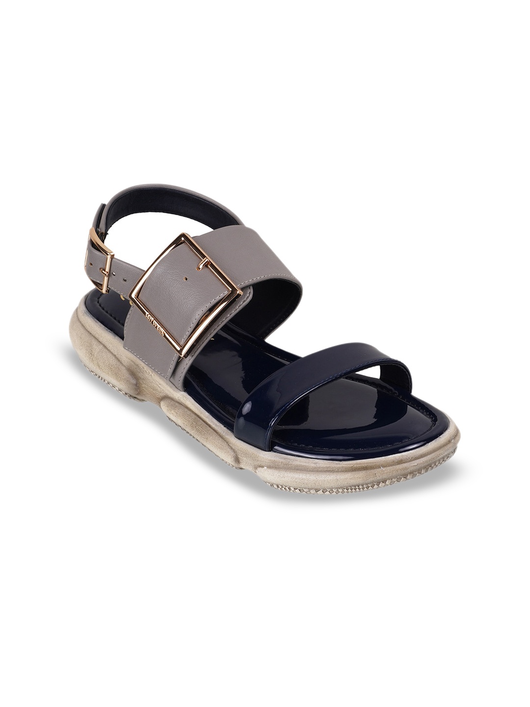 

Catwalk Buckle Detailed Open Toe Flats, Blue