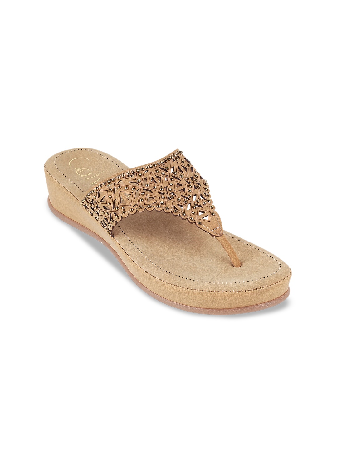 

Catwalk Laser Cut Open Toe Flats, Tan