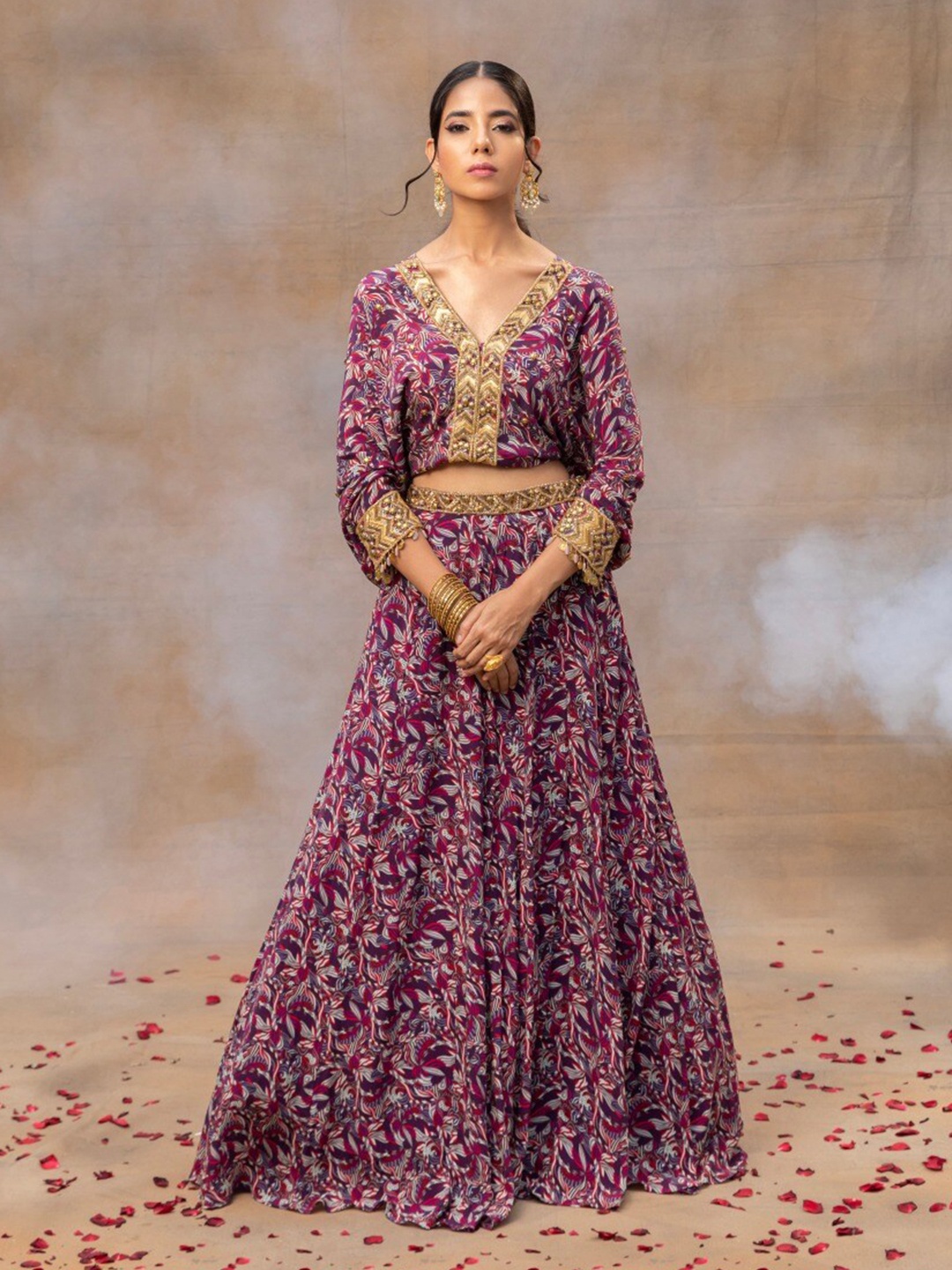 

Mehak Murpana Embroidered Beads and Stones Ready to Wear Lehenga & Choli, Purple