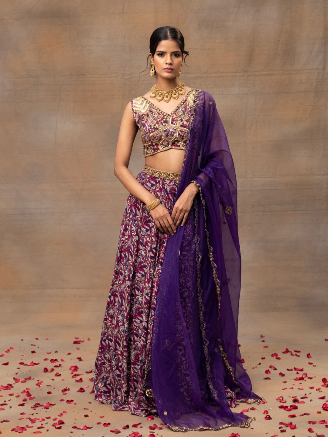 

Mehak Murpana Embroidered Beads and Stones Ready to Wear Lehenga & Blouse With Dupatta, Purple