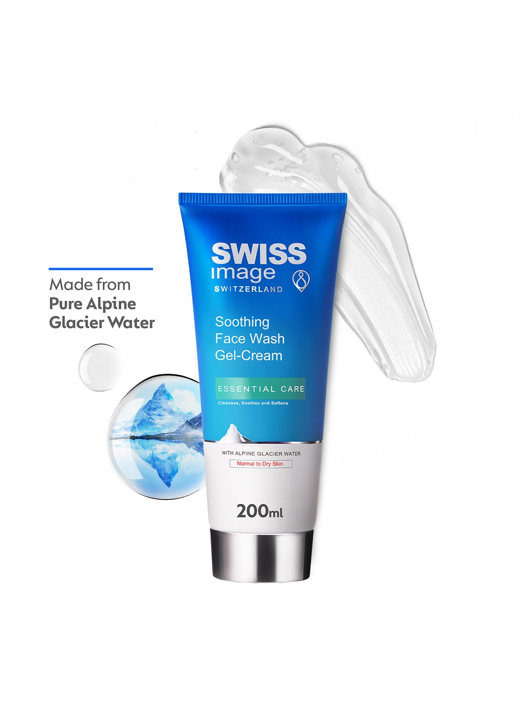 

SWISS Image Essential Care Soothing Face Wash Gel Cream with Alpine Glacier Water - 200 ml, Blue