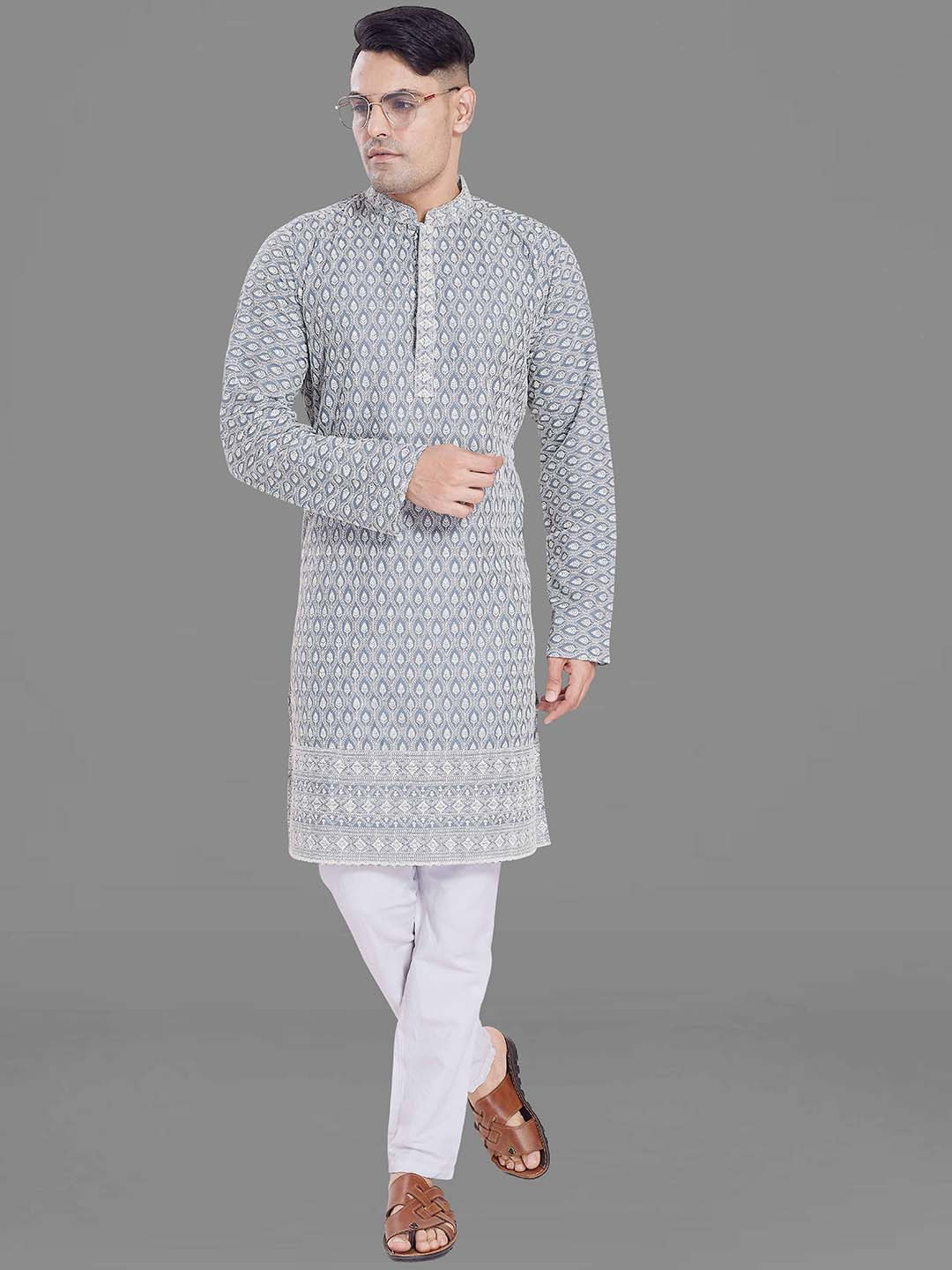

Rani Saahiba Ethnic Motifs Thread Work Strigth Kurta, Grey