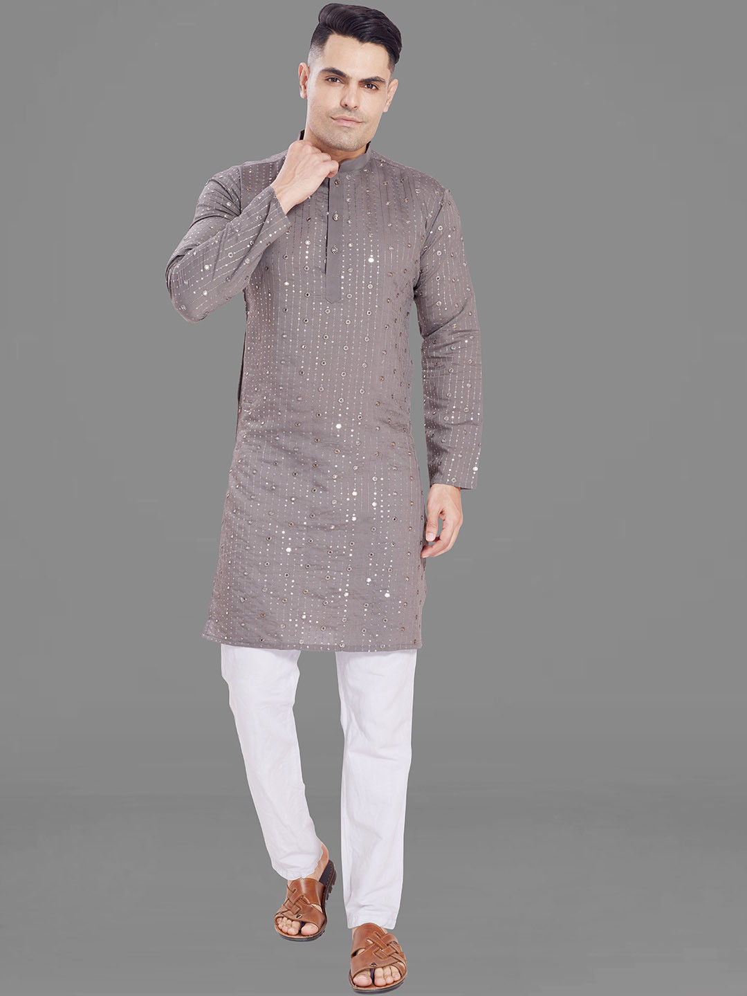 

Rani Saahiba Embroidered Thread Work Strigth Kurta, Grey