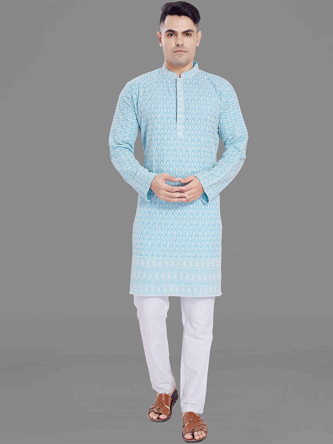 

Rani Saahiba Ethnic Motifs Thread Work Strigth Kurta, Turquoise blue