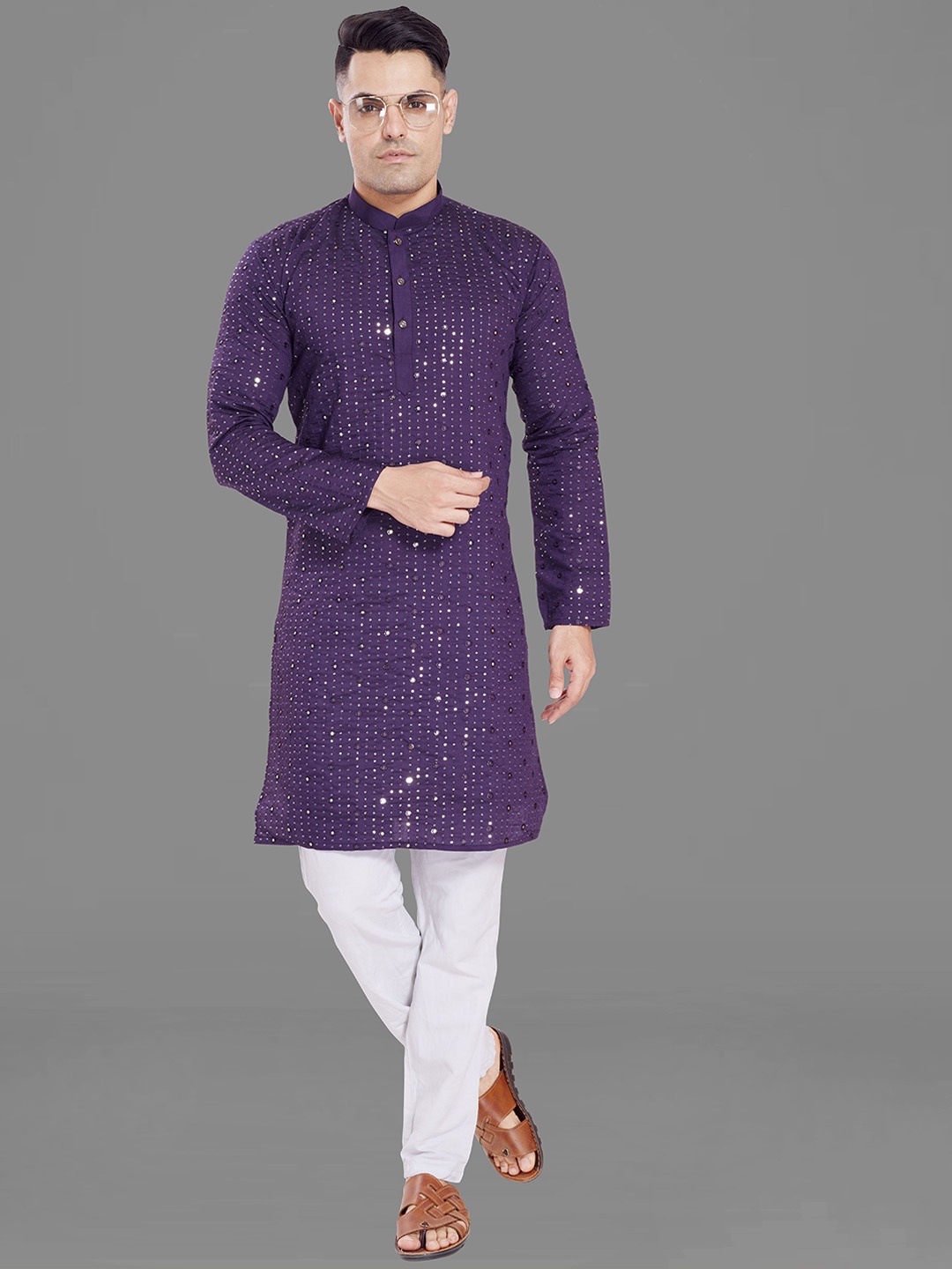 

Rani Saahiba Embroidered Thread Work Strigth Kurta, Purple