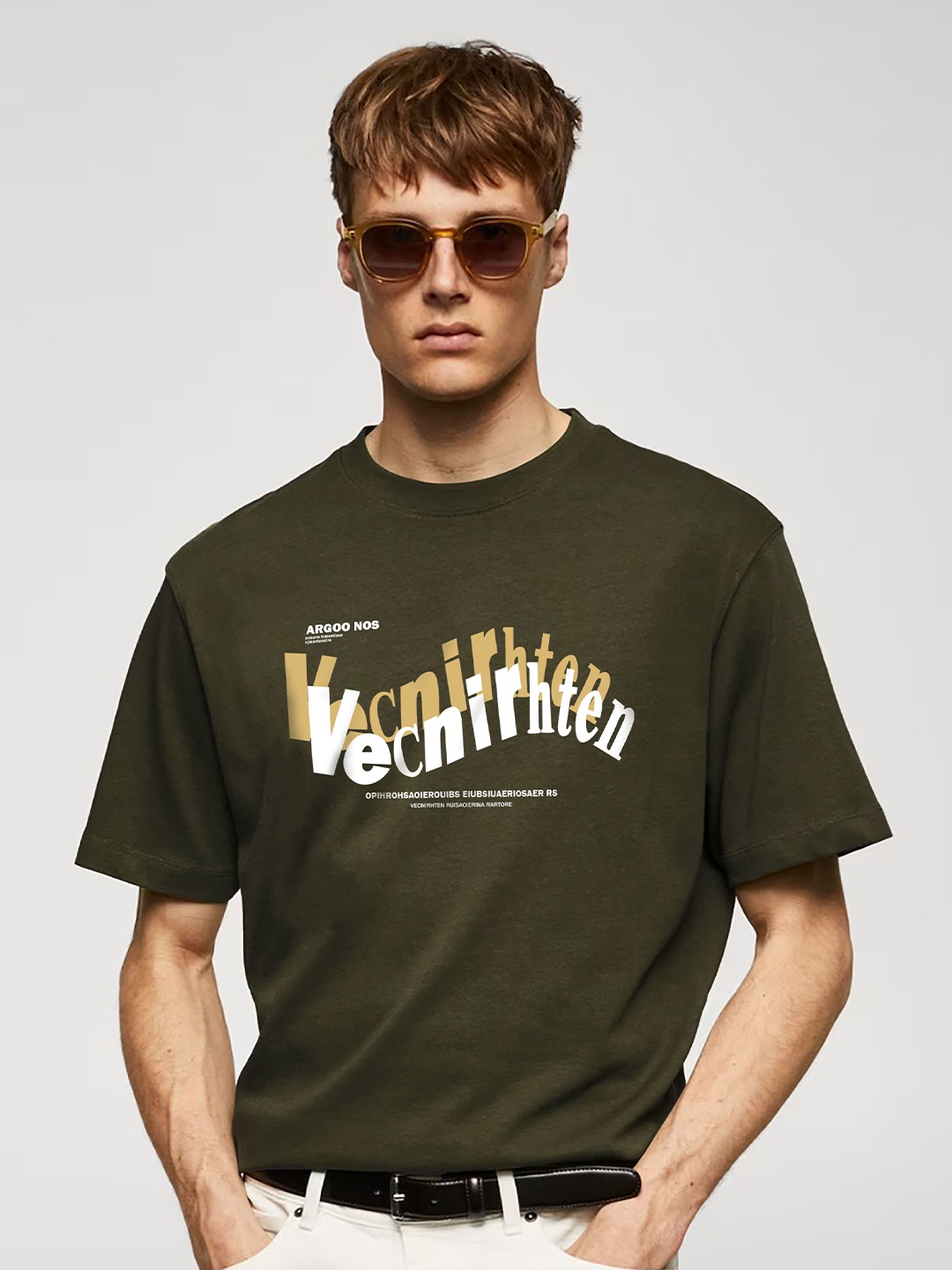 

MISCHIEF MONKEY Men Typography Printed Pockets T-shirt, Olive
