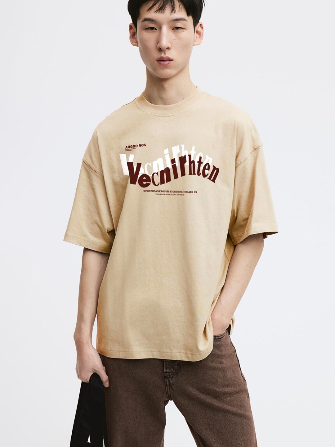 

MISCHIEF MONKEY Typography Printed Cotton T-shirt, Beige