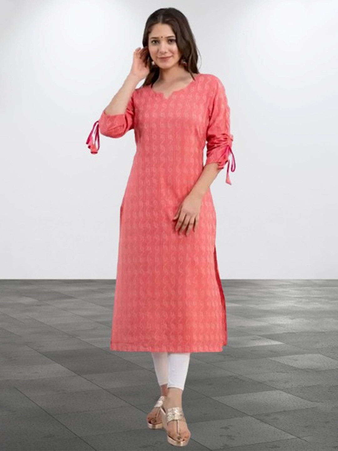 

AARYAHI Ethnic Motifs Printed Pure Cotton Straight Kurta, Pink